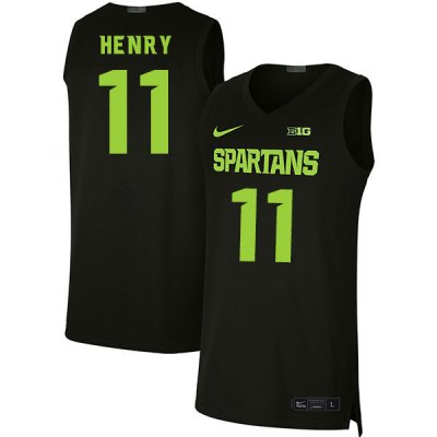 Men Michigan State Spartans NCAA #11 Aaron Henry Black Authentic Nike 2020 Stitched College Basketball Jersey KI32B15EP